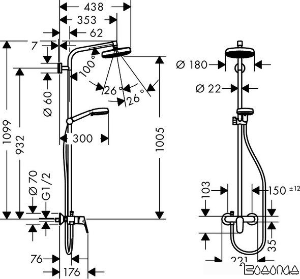 Душевая система Hansgrohe Crometta 160 1jet Showerpipe [27266400]