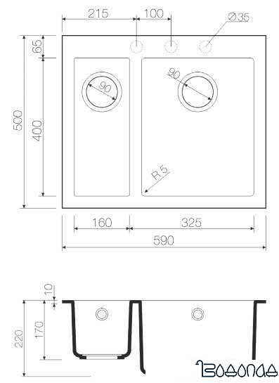 Кухонная мойка Omoikiri Bosen 59-2-DC [4993223]