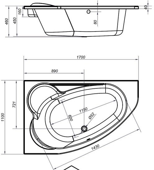 Ванна Cersanit Kaliope 170x110 (левая)