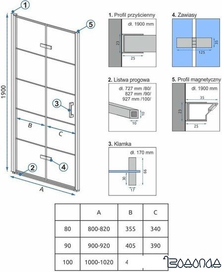 Душевая дверь Rea Molier 80 REA-K8537 (черный/прозрачное стекло) фото 4