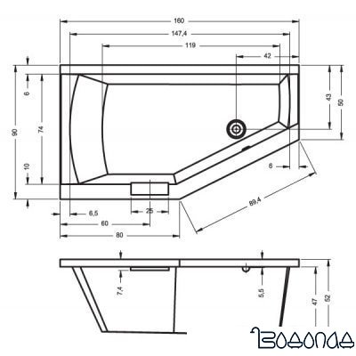 Ванна Riho Geta 160x90L (без ножек)