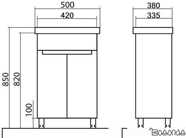 Аква Родос Тумба Омега 50 АР0002197 с умывальником Frame 50 (белый)