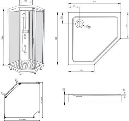 Душевая кабина Bravat Waterfall 90x90 [N10806]
