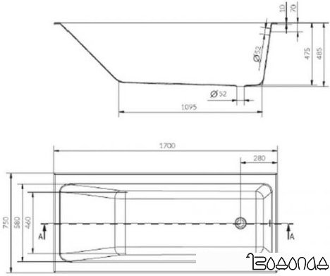 Ванна Cersanit Crea 170x75 (без ножек)