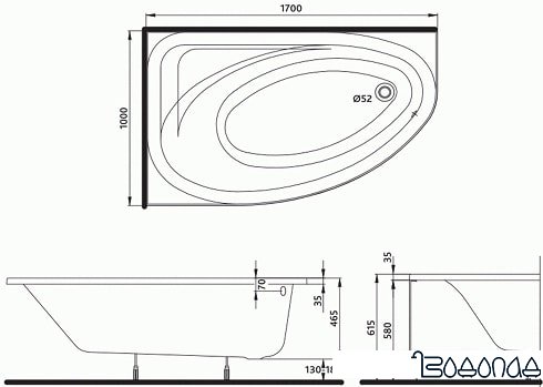 Ванна Kolo Spring 170x100R XWA3070000 фото 4