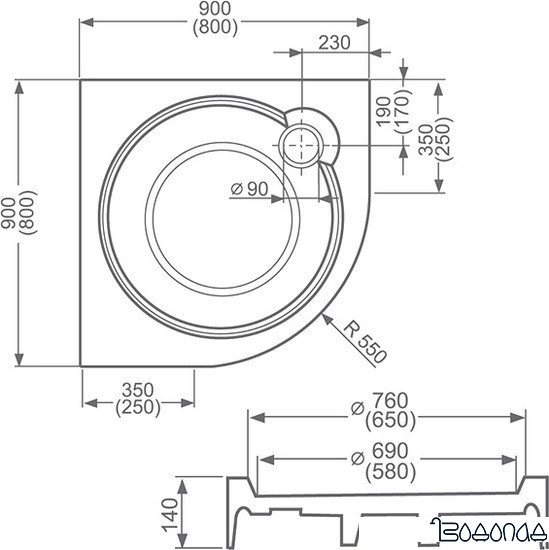 Душевой поддон Roltechnik Tahiti P 90x90 [8000040] фото 4
