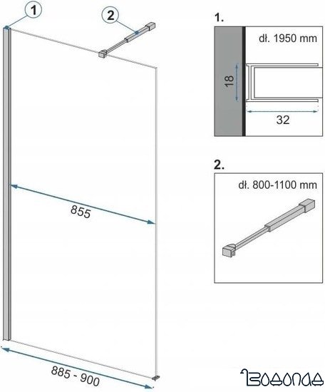 Душевая стенка Rea Aero 90 (черный/прозрачное стекло) фото 2
