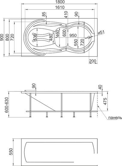 Ванна 1Марка Taormina 180x90