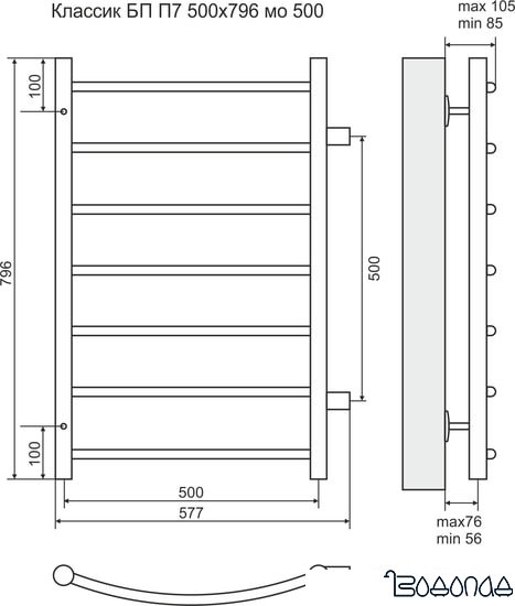 Полотенцесушитель TERMINUS Классик П7 БП (500x796, м/о 500)