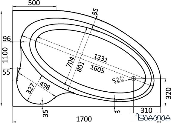 Ванна Santek Эдера 170x110 R [1WH111994]
