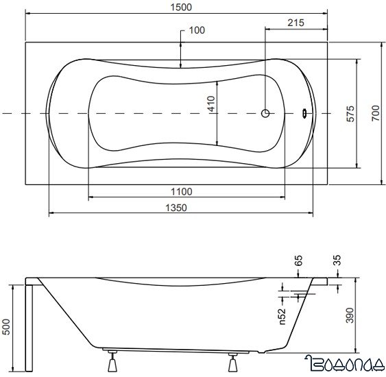 Ванна Besco Aria 150x70
