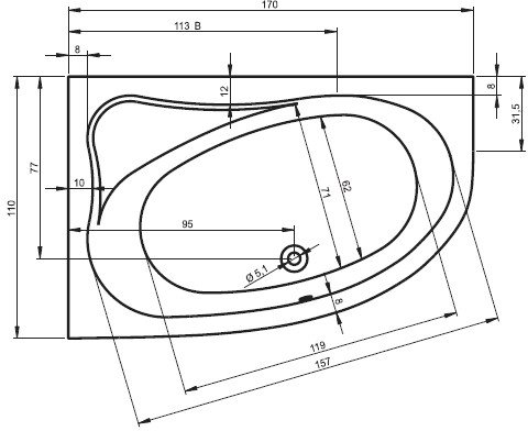 Ванна Riho Lyra 170x110