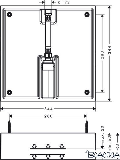 Скрытая часть верхнего душа Hansgrohe Raindance E 400 26254180 фото 2