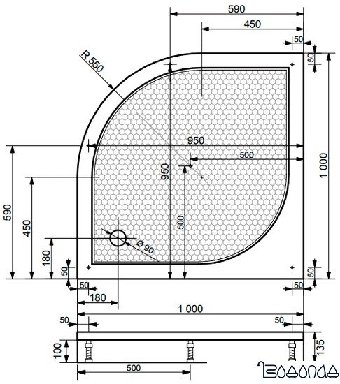 Душевой поддон Эстет Омега 100x100 [3-0006] фото 4