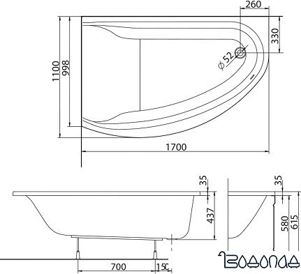 Ванна Kolo Mirra 170x110 R