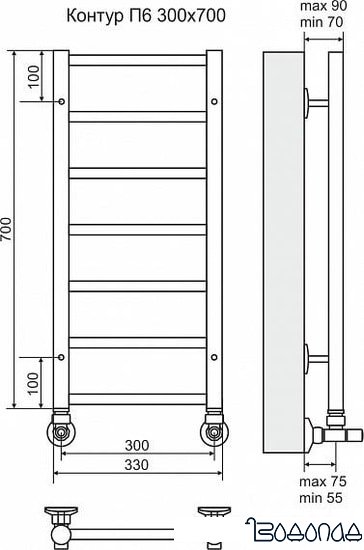 Полотенцесушитель TERMINUS Контур П6 (330x700)
