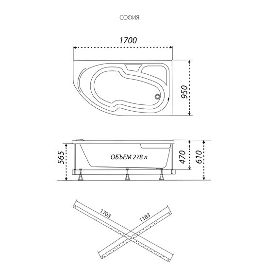 Ванна Triton София гидромассажная 170х95L Премиум