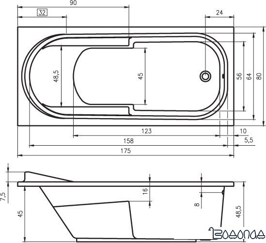 Ванна Riho Columbia 175x80