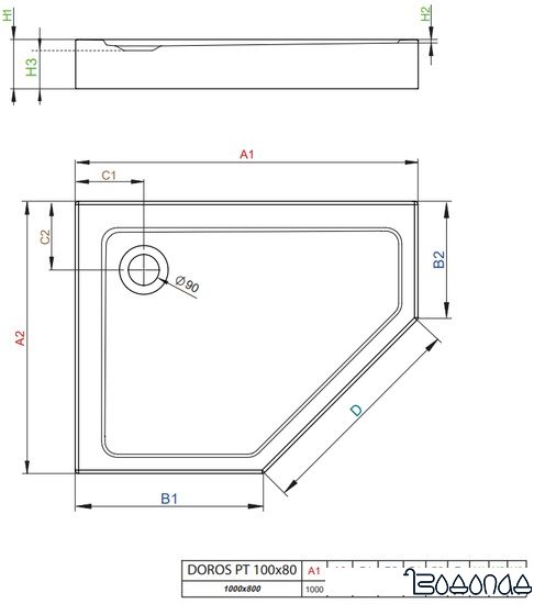 Душевой поддон Radaway Doros PT E Compact 100x90 R