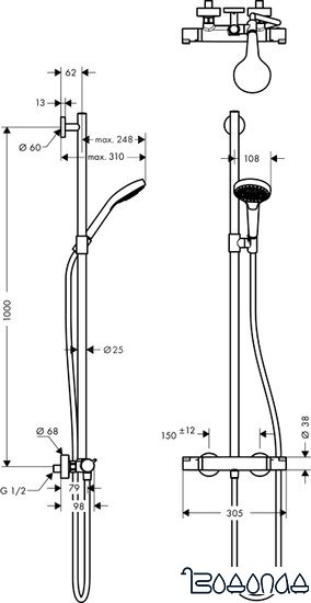 Душевой гарнитур Hansgrohe Croma Select S Multi SemiPipe 27247400 фото 4