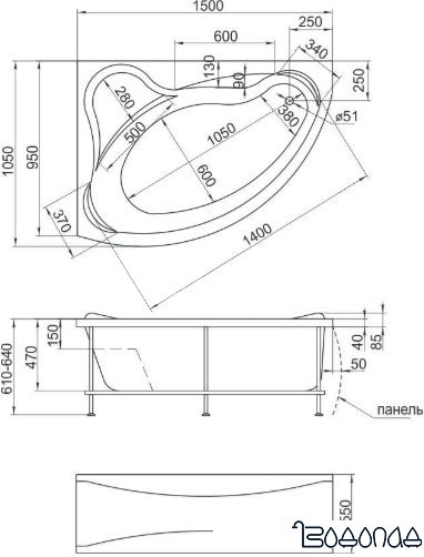 Ванна 1Марка Catania 150x105 R