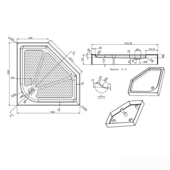 Душевой поддон Azario P310 R/L 100x100