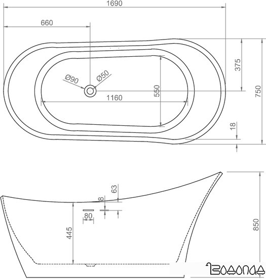 Ванна Abber 169x75 AB9245