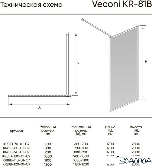 Душевая стенка Veconi KR-81B KR81B-80-01-C7 фото 2