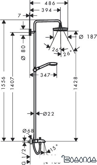 Душевая система Hansgrohe Croma Select S 180 2jet [27351400]