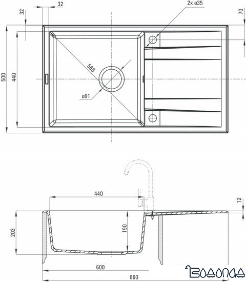 Кухонная мойка Deante Eridan ZQE A113 (алебастровый) Кухонная мойка Deante Eridan ZQE A113 (алебастровый)