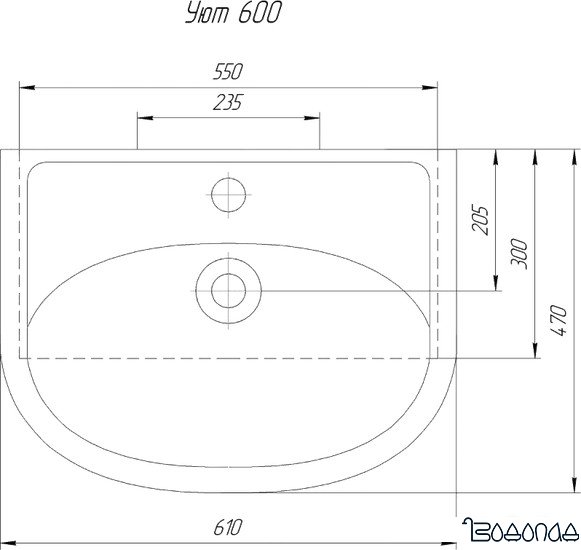 Умывальник Rosa Уют 600 61x47 фото 2