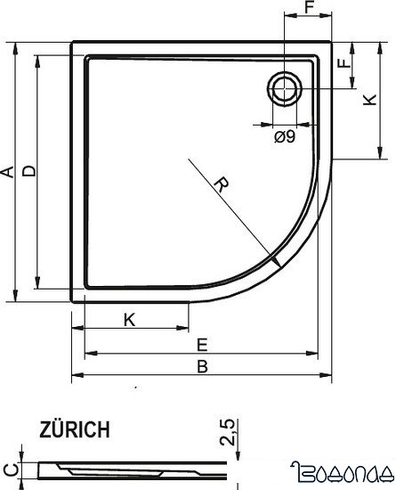 Душевой поддон Riho Zurich закругленный 80x80 [DA86] фото 2