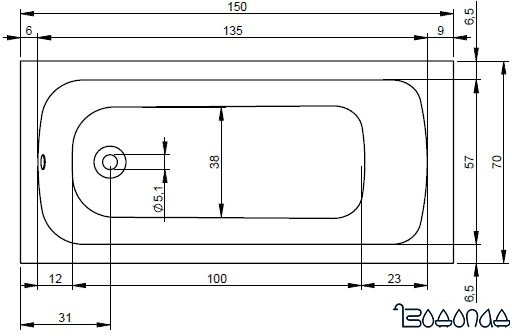 Ванна Riho Dola 150x70 BB29 (с ножками)