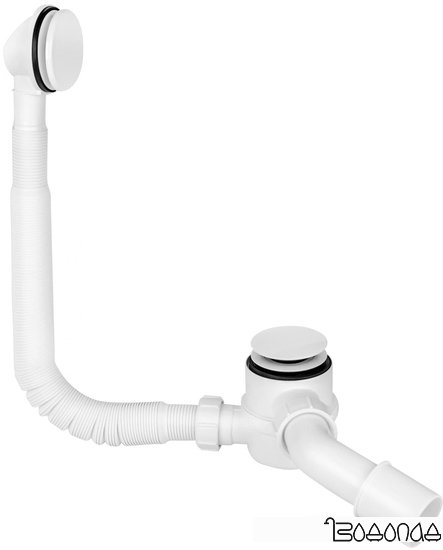 McAlpine Сифон для ванны, Click-clack, с прочисткой снаружи, белый