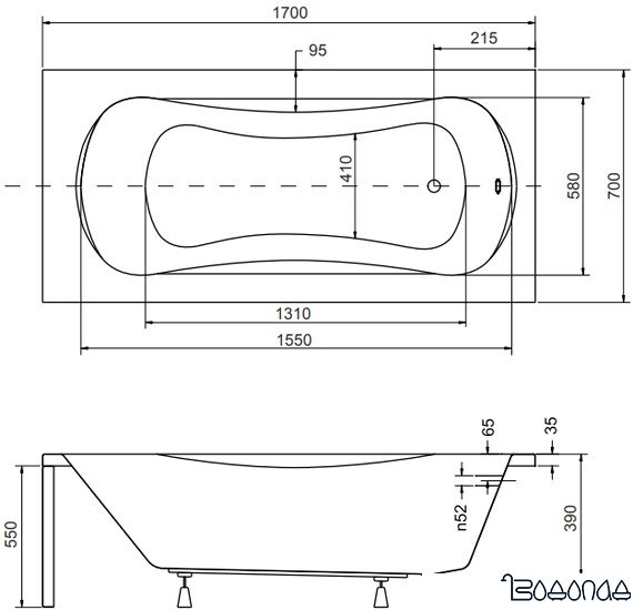 Ванна Besco Aria 170x70