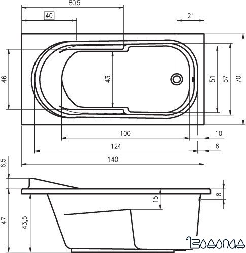 Ванна Riho Columbia 140x70 (с ножками) фото 2