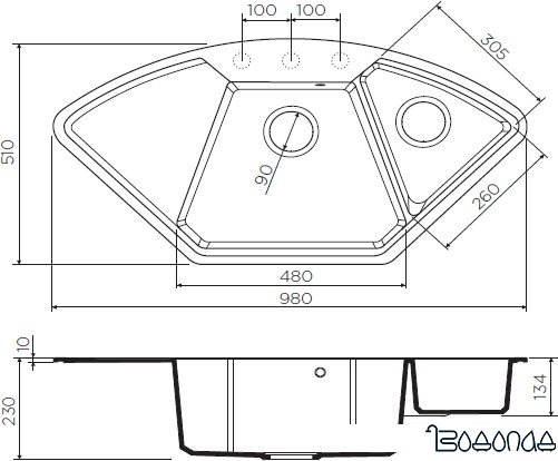 Кухонная мойка Omoikiri Yonaka 98-C-BL 4993716