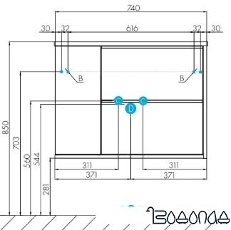 Акватон Тумба под умывальник Бостон 75 1A240101BN010 (белый/дуб эврика) фото 4