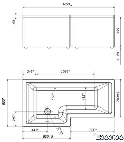 Ванна 1Марка Linea 165x85 (левая)