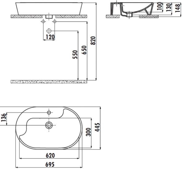 Умывальник Creavit Topic 70x45 TP172-00CB00E-0000 фото 3