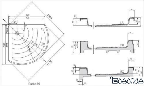 Душевой поддон Ravak Radius 90 EX 90x90 фото 2