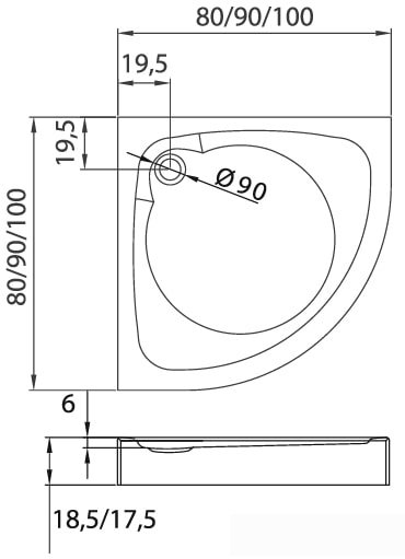 Душевой поддон NEW TRENDY Cantare R55 100x100 B-0254