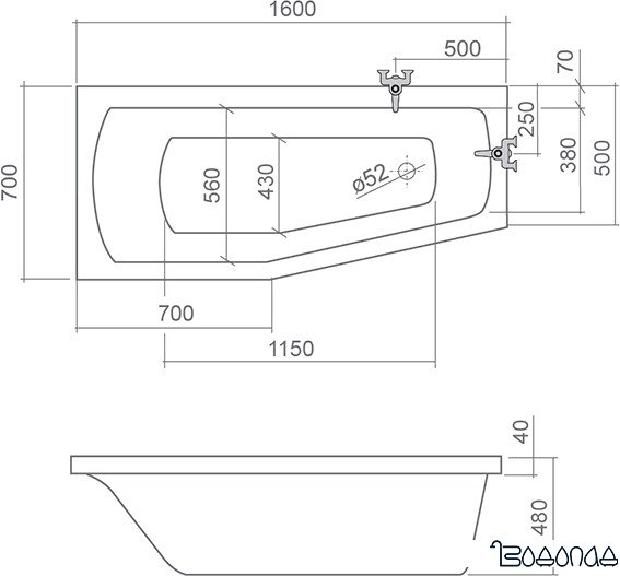 Ванна Roltechnik Mini 160x70 (правая) [N-8000074]
