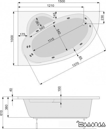 Ванна Poolspa Klio Asym 150 x 100