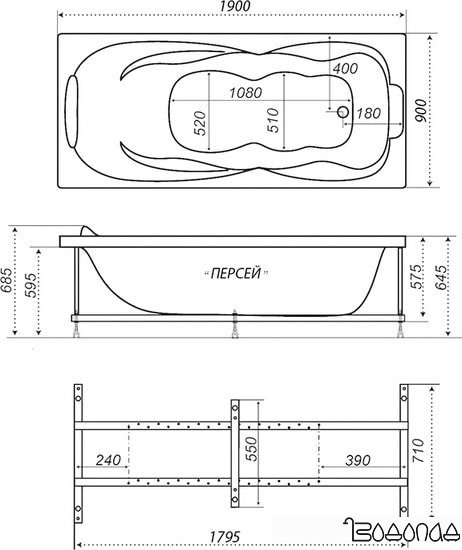 Ванна Triton Персей гидромассажная 190x90 Премиум