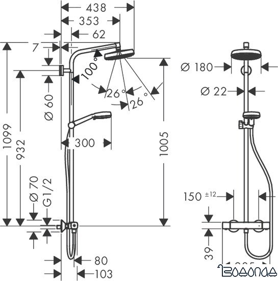 Душевая система Hansgrohe Crometta 160 1jet Showerpipe (27264400)