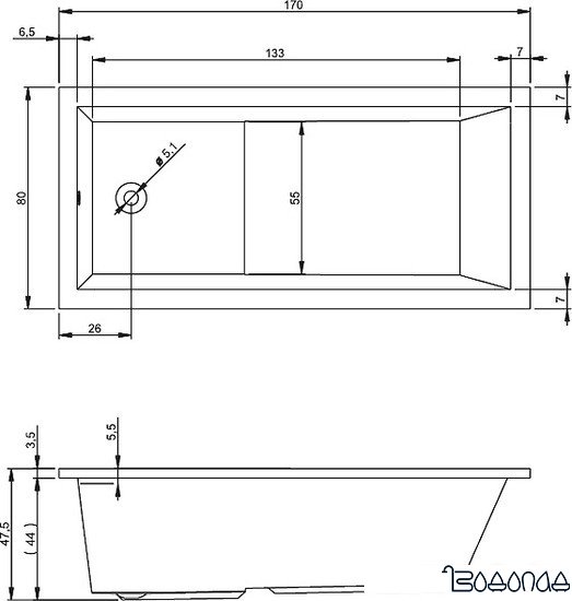 Ванна Riho Lusso Plus 170x80 BA12005 (с ножками и экраном)