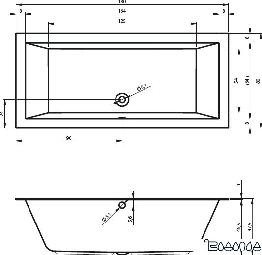 Ванна Riho Lugo Velvet 180x80