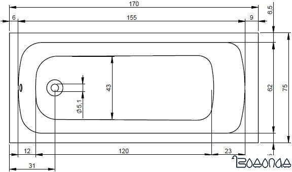 Ванна Riho Dola 170x75 BB31005 (с каркасом)