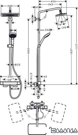 Душевая система Hansgrohe Croma E 280 1jet 27660000 (хром)